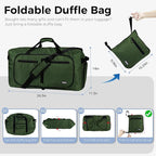 Fmeida 65L Duffle Bag with Shoes Compartment, Foldable Travel Duffel Bags for Men Women, Large Packable Travel Bag Water Repellent & Tear Resistant (Green)