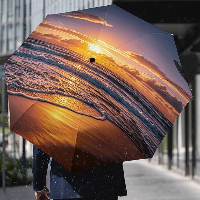 Cowboy Black Hat Western Boots Umbrellas for Rain Portable Travel Umbrellas Lightweight Automatic Windproof Folding Umbrella Compact Outdoor Beach Umbrella for Women, Men
