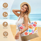 Trifabricy Beach Bag for Women, Large Beach Tote Bags with Zipper, Woven Straw Tote Waterproof, Swim Gym Shopping Travel Bag
