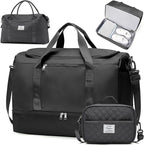 Extra Large Travel Duffle Bag,Carry on Overnight Bag with Shoes Compartment,Weekender Bags for Women for Travel Business Trips Sport Hospital,3 Pcs Set,Black
