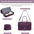Travel Weekender Duffle Bags for Women - Large Carry On Bag with Shoe Compartment Overnight Bag with Toiletry Bag Duffel Bags with Wet Pocket for Gym Hospital Bags for Labor and Delivery Dark Purple