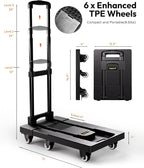 Voipvvii Folding Hand Truck 500lbs, Portable Heavy Duty Dolly Cart, 6 Wheels Collapsible Luggage Cart with 2 Elastic Ropes - Compact Trolley Cart for Easy Moving - Ideal Hand Cart for Travel and More