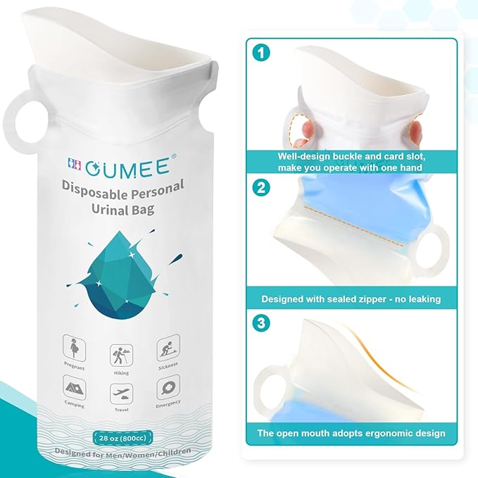 OUMEE 800ML Emergency Disposable Urinal Bags, 8/12/20/23/28 Pcs Camping Pee Bags Unisex Urine Bag Vomit Bag for Travel Traffic Jam Portable Toilet Bag for Men Women