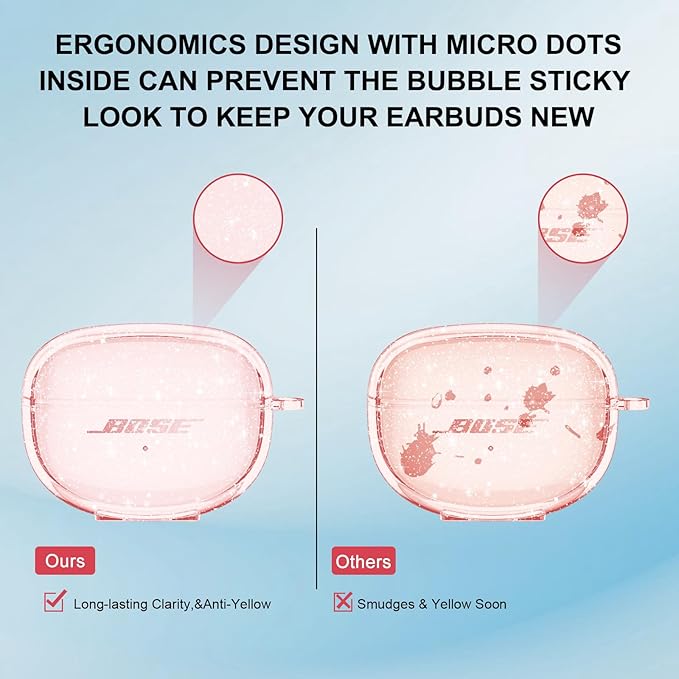 Aircawin for Bose Ultra Open Earbuds Case Clear Pink Glitter,Cute Sparkle Bling for Bose Ultra Open Case Cover 2024,Soft TPU Cover for Bose Open Ear Earbuds Accessories with Carabiner and Cleaning Pen