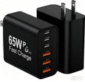 USB C Charger Block, 2-Pack 65W 6-Port USB C Wall Charger iPhone Charger Fast Charging PD Power Adapter+QC Wall Plug Multiport Type C Brick Chargers for iPhone 17 16 15 14 13 12 11 Pro Max XS，Black