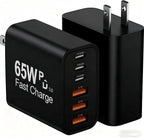 USB C Charger Block, 2-Pack 65W 6-Port USB C Wall Charger iPhone Charger Fast Charging PD Power Adapter+QC Wall Plug Multiport Type C Brick Chargers for iPhone 17 16 15 14 13 12 11 Pro Max XS，Black
