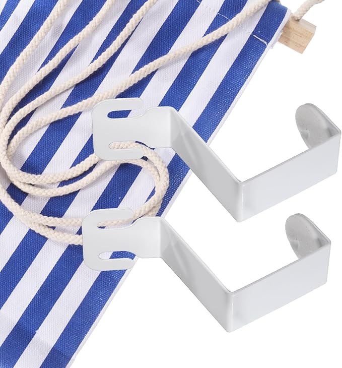 PATIKIL Foot Hammock Under Desk, Adjustable Foot Rest Sling with Hooks Portable Desk Footrest for Airplane Travel Home Office, Blue White Style 1