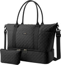 HOTOR Travel Duffel Bag - Weekender Bags for Women, Gym Tote Bags with Shoe Compartment, Carry On Overnight Bag with Toiletry Bag for Travel Essentials and Travel Accessories, Black, 13.4"×17.3"×7.9"