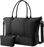 HOTOR Travel Duffel Bag - Weekender Bags for Women, Gym Tote Bags with Shoe Compartment, Carry On Overnight Bag with Toiletry Bag for Travel Essentials and Travel Accessories, Black, 13.4"×17.3"×7.9"