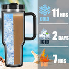 4 Pack 40 Oz Tumblers with Handle Bulk, Double Wall Vacuum Insulated Stainless Steel Tumblers with Lid and Straw, 40 oz Cups with Silicone Spill Proof Stopper Set (Black-2,White-2)