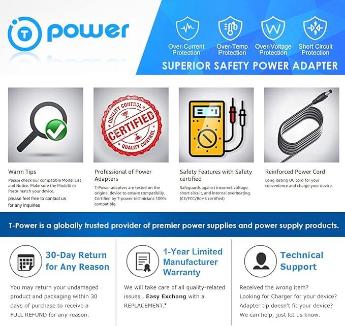 T POWER Charger for Krisdonia Power Bank NJF-5X, NJF-2, NJF-6X, NJF-3X R 820 50000mah, 25000mah, 60000mah Portable Power Bank Power Supply Ac Dc Adapter
