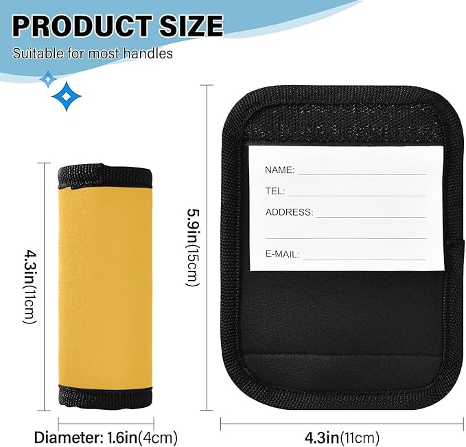 DOMIKING Yellow Luggage Handle Wrap Soft Luggage Identifiers for Suitcase Markers Grip for Travel Bag Luggage Suitcase Handle Cover Travel Accessories, 2 Pack