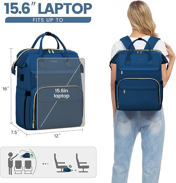LOVEVOOK Laptop Backpack for Women,15.6 Inch Professional Womens Travel Backpack Purse Computer Laptop Bag Nurse Teacher Backpack,Waterproof College Work Bag Carry on Backpack with USB Port,Royal Blue