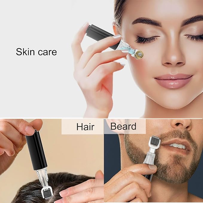 Derma Roller with Liquid Reservoir Serum Applicator for Lips, Skin, Hair, Wrinkles, Easy to Use Face Roller Skin Care Tools Without Serum, 105 Titanium Needles 0.25 mm (BLACK 0.25mm)
