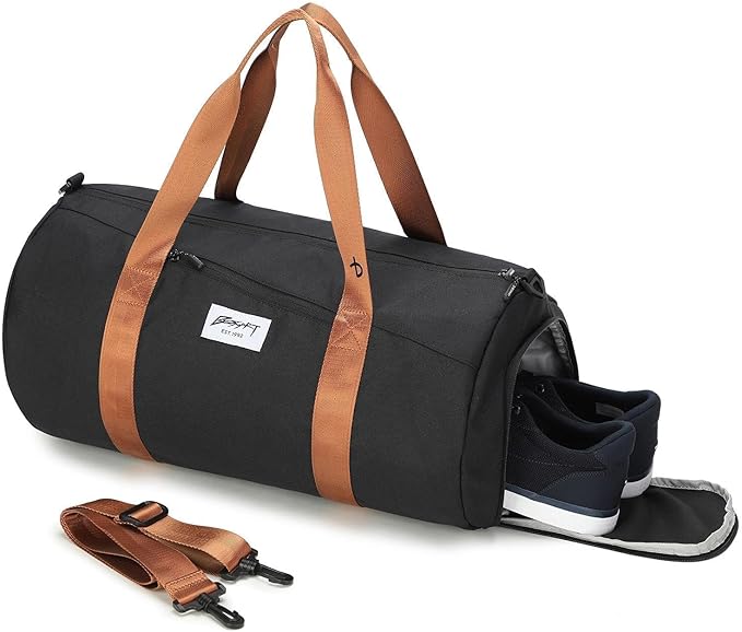 Gym Bags for Men with Side Pocket, 38L Sports Gym Duffle Bag with Adjustable Strap&Shoe Compartment, Large Waterproof Sport Duffel Bags for Travel, Sports, Fitness&Workout(Black/Brown)