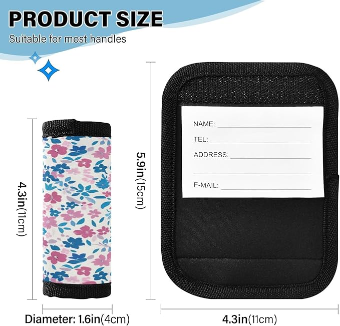 Qilmy Fresh Style Floral Fragments Luggage Handle Wrap 2Pack Luggage Identifiers Tag Comfort Handle Grips Cover for Stroller Suitcase Bag Airplane Travel Accessories1496
