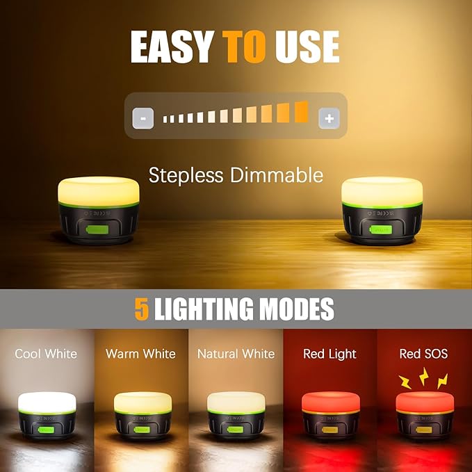 Yonktoo Rechargeable Camping Lantern with 6400mAh Battery, 300 Hour Runtime, 5 Light Modes, Adjustable Brightness, Waterproof, Hook & Magnetic Base, Battery Operated for Camping & Power Outages