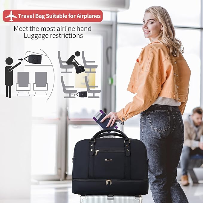 Wogarl 4PCS Weekender Bags for Women Large Overnight Weekend Travel Duffel Carry on Shoulder with Shoe Compartment Canvas Toiletry Bag for Travel Business Gym