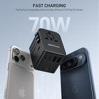 EPICKA Universal Travel Adapter, GaN International Plug Adapter with 3 USB-C 70W PD Fast Charging & 2 USB-A Adaptor All-in-one Wall Charger for USA EU UK AUS (TA-105 Pro, Black)