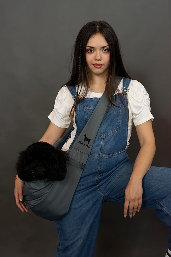 Noah & Paw Dog Sling Carrier for Small Dogs 5-18lb, Dog Sling for Small Dogs and Cats, Dog Carrier with Adjustable Padded Strap, Premium Twill, Lined with Fur, Double Safety Feature, Machine Washable