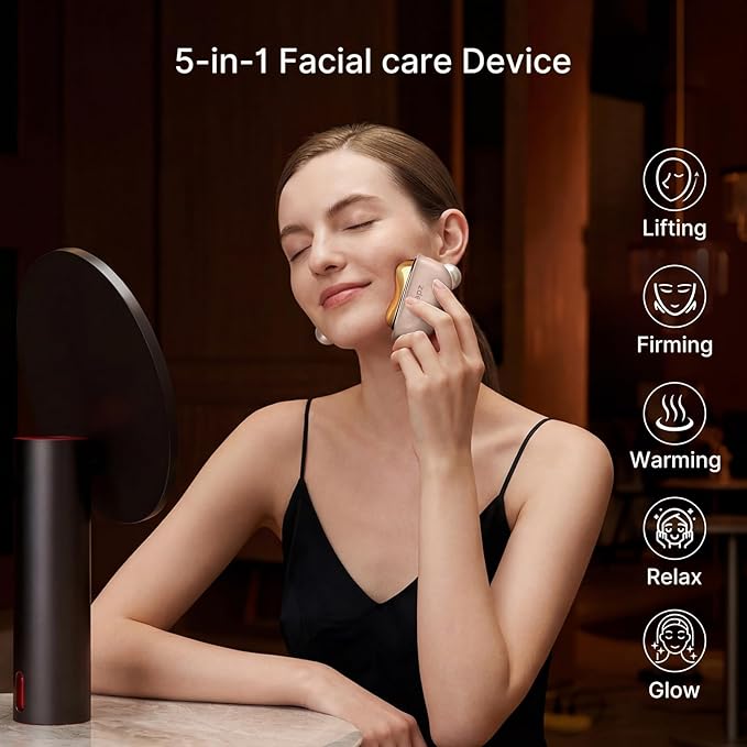 ZDEER GS5 Electric Heated Gua Sha Facial Sculpting Tool with Vibration, LED Red Light Therapy Face & Neck Massager, Skin Firming Device, Premium Gift for Women Mom, Includes 2 10ml Massage Oil, Pink