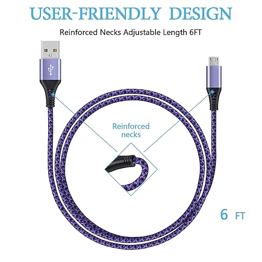 Micro USB Cables [4Pack/6Ft] AILKIN Android USB 2.0A Male to Micro B Charger Cord, Fast Charging Speed Data Wire Nylon Colored Braided Powerline Cable for Samsung Galaxy S7 S6 J7 J3 J8 A01 Kindle Fire