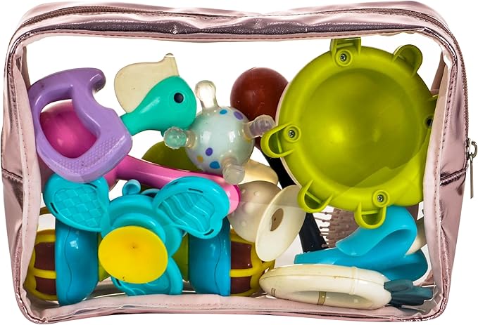 Remobia Hicol TSA Approved 5-Piece Diaper Bag Organizer Pouch Set Clear Waterproof TPU Kids Toiletry Storage Set Travel Packing Clutch Cube Bags for Baby Nursing(Gose gold leather)