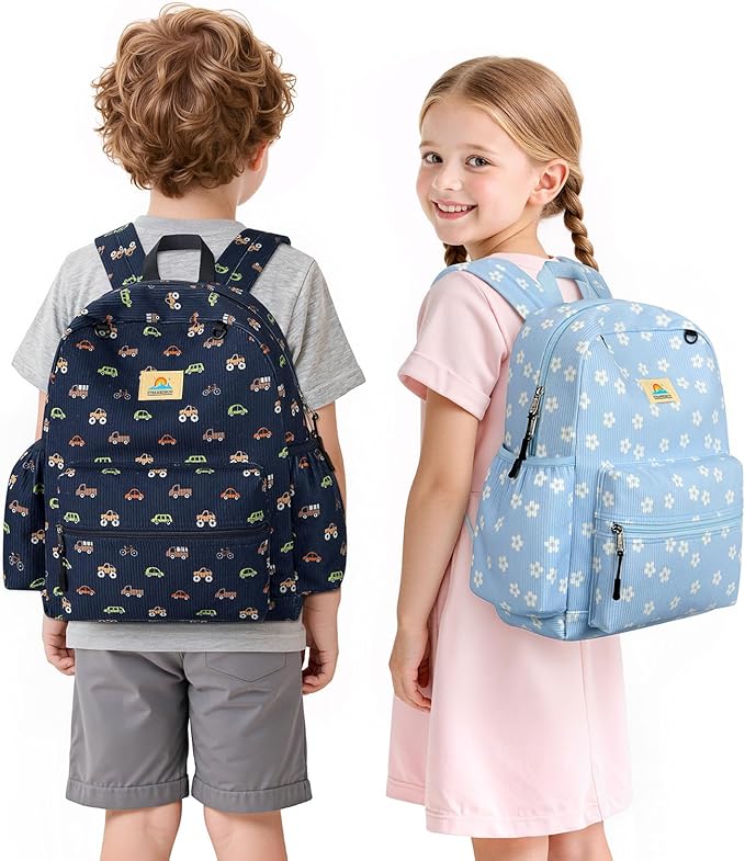 STEAMEDBUN Corduroy Kids Backpack for Girls and Boys 5-8: Girls Backpack for Elementary Kindergarten - 15 inch Cute Backpacks for Kids - Floral