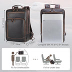 TIDING Full Grain Leather Laptop Backpack for Men, Vintage 15.6 Inch Computer Work Bag College Business Casual Daypack