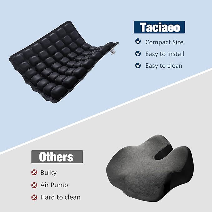 Inflatable Seat Cushion for Airplane Travel Portable Air Seat Cushion Pressure Relief with 49 Airbags TPU 15X15 Inches Black 1PSC