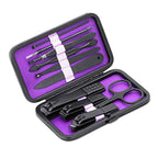 Glamne Manicure Set Nail Clippers Kit Professional Stainless Steel Nail Care Tools with Leather Travel Case 10 in 1 Purple