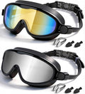 Swim Goggles 2 Pack, Wide View Anti Fog&UV Swimming Goggles for Audlt, No Leak Pool Beach Essentials for Men Women