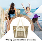 Fammart Mesh Beach Bag, Large Beach Tote with Zipper Pocket, Toys Pool Bag for Family Travel Vacation Cruise Essentials