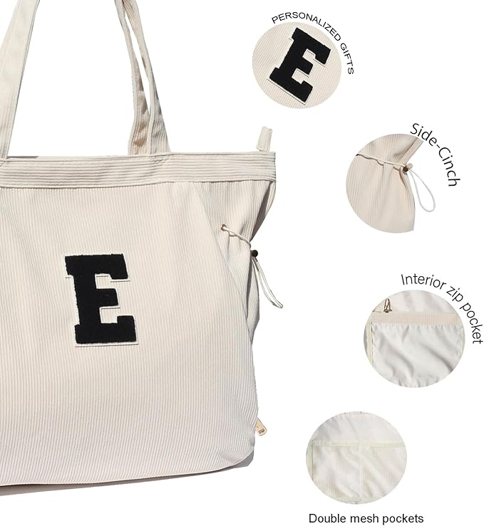 ESVAN Corduroy Yoga Tote Bag Gifts for Women Drawstring Yoga Mat Bag for Office Workout Travel Carryall Pilates Gym