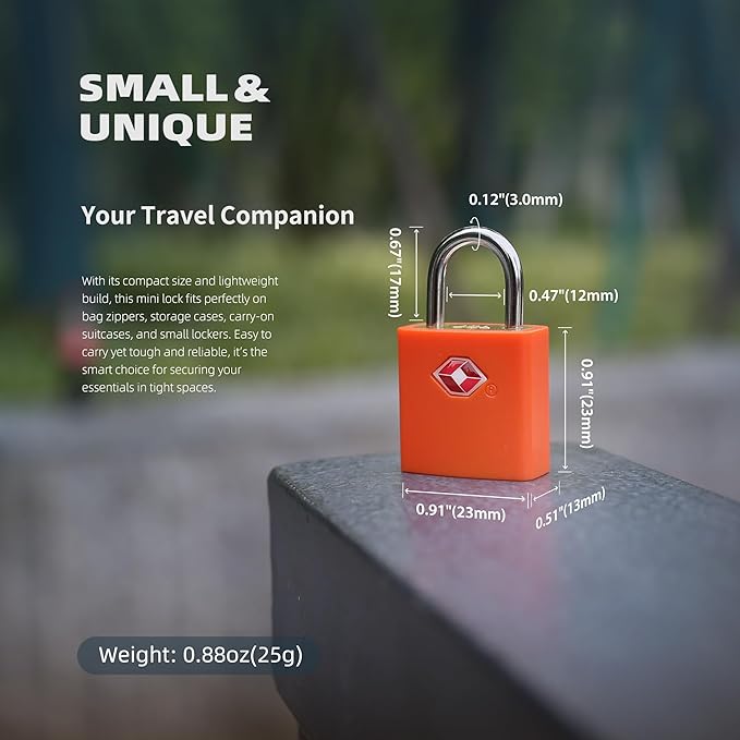 Luggage Locks TSA Approved Travel Essentials, Small Padlock with Key, TSA Locks for Luggage, Suitcase, Same Keyed Padlock for Bag, Backpack, Purse Zipper, Case, Toolbox, Outdoor Use