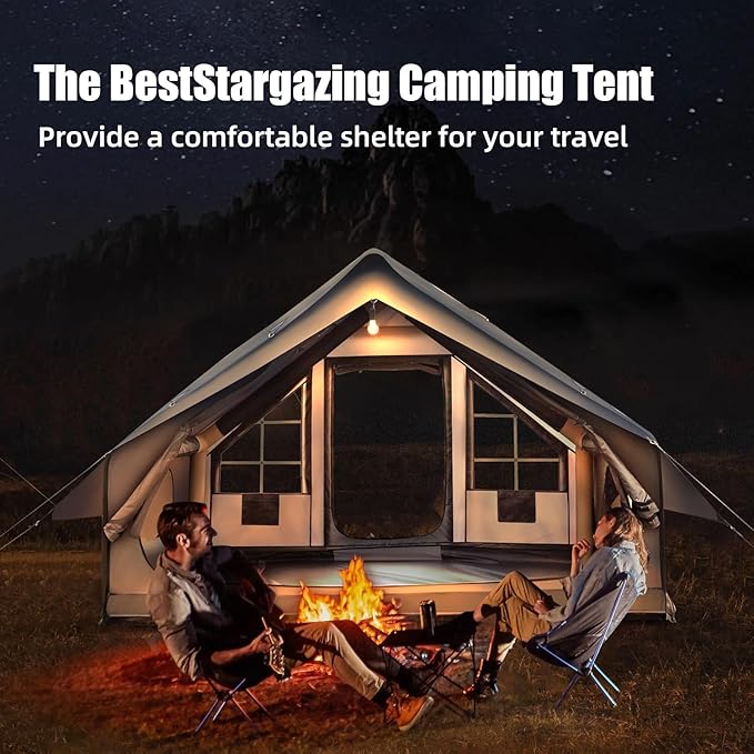Inflatable Camping Tent with Electric Air Pump - 420D Heavy Duty Oxford - 5 Min Auto-Inflation - Panoramic Stargazing Skylight - 4 Season Luxury Glamping Cabin, 4-10 Person Multiple Sizes