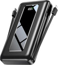 Power Bank, 50000mAh Travel Camping Essential Portable Charger with Built-in USB-C & iOS Cable, 22.5W PD Fast Charging Battery Pack, for iPhone 17/16/15, MacBook, Samsung – Dark Black