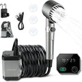 Portable Shower for Camping, Filtered Camping Shower, IPX8 Waterproof，6000mAh Rechargeable Outdoor Camp Shower Pump with LED Display, 4 Spray Modes for Hiking, Travel, Pet