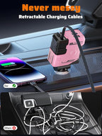 Retractable Car Charger with Retractable Cable (31.5 inch), 4 in 1 Super Fast Car Phone Charger, 2 USB Ports Adapter, Compatible with iPhone 15 14 13 12 11 Pro Max, iPad, Pixel