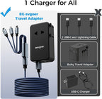 Universal Travel Adapter with 3-in-1 Charging Cable, International Power Adapter with 1 AC Outlet, 1 USB-A & 2 USB-C Ports, Works in 150+ Countries (US/EU/UK/AU), Not a Voltage Converter