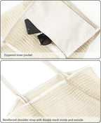 Iioscre Beach Bag for Women, Causal Hobo Pool Bags with Zipper Inner Pocket, Foldable Swim Tote Bag for Vacation Essentials