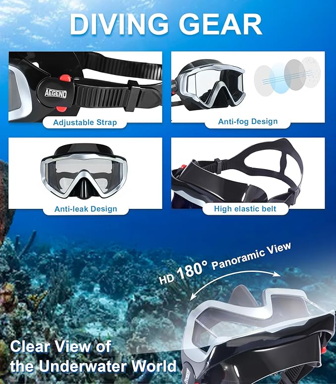 Aegend Snorkeling Gear for Adults Youth Kids, Snorkel Mask with Top Dry Valve - Panoramic View Anti-Leak and Anti-Fog with Mesh Bag for Snorkeling, Scuba Diving, Freediving & Swimming