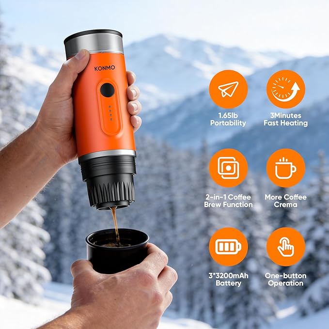 Portable Espresso Machine with Self-Heating System, 15 Bar Portable Coffee Maker Compatible with Capsules & Ground Coffee, Espresso Maker for Car, Camping & Travel
