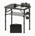 YihuiKo Small Folding Camping Table with Storage Net, 3 Adjustable Heights Foldable Table Lightweight & Portable with Carry Handle for Outdoor Indoor, Pure Black