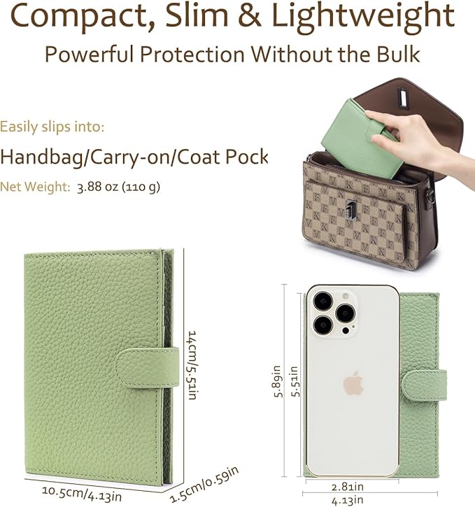RFID Leather Passport Holder for Travel Women – Slim Passport Wallet with 1 Passport Slot & 3 Card Slots, Zippered Coin Pocket & SIM Slot – Travel Passport Cover Case (Light Green)