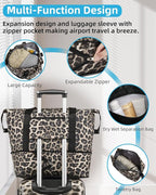 LARVENDER Carry on Luggage 22x14x9 Airline Approved, Expandable 20 Inch Hardside Suitcase with Wheels TSA Lock, PC+ABS Lightweight Carry on Suitcases for Women, Cheetah Print (20/DB/TB)