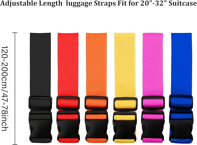 2 Pack Suitcase Straps, Bright Color Adjustable Luggage Belts, TSA Approved (Red)
