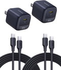 Baseus 30W USB C Charger Block, 2 Pack Fast Charger Type C with USB-C Cable for iPhone 17/16/15 Series, iPad, Galaxy S25 Ultra and More Series
