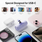 iWALK 4,500mAh Portable Charger for iPhone 15/16/17, Power Bank with Build-in USB C Connector, Battery Pack Phone Charger for iPhone Series, Samsung S22/23/24 Series and Android, Purple