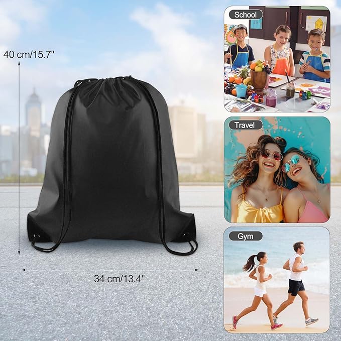 KUUQA 20Pcs Drawstring Backpack Bag Bulk Black Drawstring Bags String Backpack Sport Gym Sack Bags Foldable Storage Bag for Women Men Shopping Gym Travel Sports